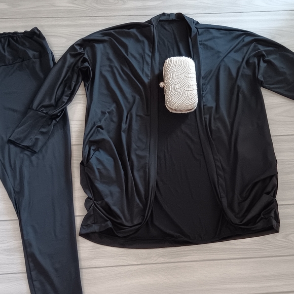 Women Solid Color Loose Long Sleeve Top And High Waist Pants Two-Piece Set - Picture 16 of 16